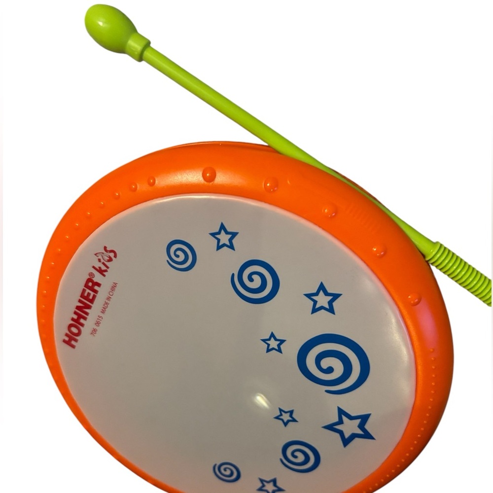 Hohner Kids Hand Drum 8” Orange Blue with Green Mallet Musical Toy Instrument - Picture 3 of 3
